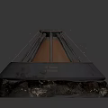 Modern Fireplace Design With Conical Top Copper Strips And Textured Wooden Base