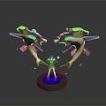 3D Rendered Aquatic Animals With Blue White Color And Central Character On Circular Platform