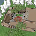 Traditional Garden Landscape Design With Red Maple Tree Archway Stone Pavement And Seating Area