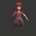 3D Anime Character With Pink Hair Purple Red Outfit Long Robe Bandages And Brown Boots
