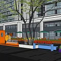 Modern Metropolis Outdoor Plaza With Seating Umbrellas Trees And Café Kiosk