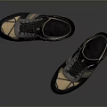 Modern Stylish High Top Shoes With Black Gray Body Blue Accent Lines And Patterned Toe
