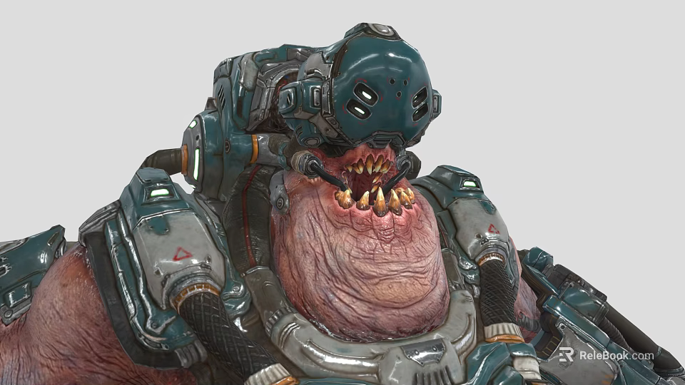 Game Movie Character With Mechanical Armor Metallic Helmet And Sharp Teeth 3d model 