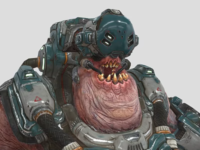 Game Movie Character With Mechanical Armor Metallic Helmet And Sharp Teeth 3d model