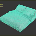 Modern Double Bed With Upholstered Headboard Striped Bedspread And White Pillows 3d model