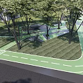 Residential Landscape With Lush Trees Green Lawn Modern Walking Path And Seating Areas