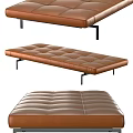 Brown Leather Sofa Bench With Diamond Tufted Surface And Metal Legs Design 3d model