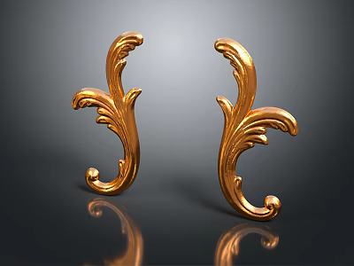 Elegant Golden Carved Furniture Decorative Ornaments With Intricate Curved Patterns 3d model