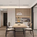 Modern Open Dining Kitchen Interior With Wooden Dining Table And Pendant Light 3d model
