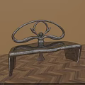 Modern Artistic Public Chair With Curved Metal Structure And Sculptural Backrest