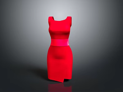Chic Red Sleeveless Dress With Pink Belt And Modern Fitted Design 3d model