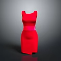 Chic Red Sleeveless Dress With Pink Belt And Modern Fitted Design