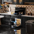 Modern Kitchen Interior Design With Dark Cabinets Marble Island And Stainless Steel Appliances