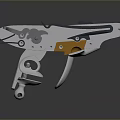 Modern Mechanical Weapon Design With Metallic Silver Black And Orange Parts