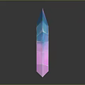 Colorful Transparent Faceted Crystal Sculpture With Pink Blue Cyan Hues And Reflection On Dark Background