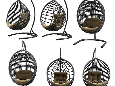 Rattan Hanging Chair Various Styles With Stand Hanging Design Brown Cushion 3d model
