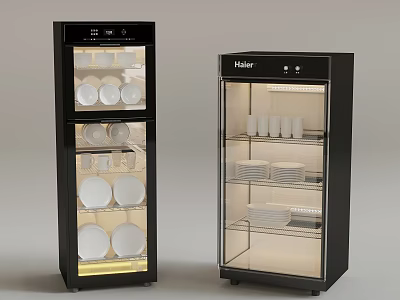 Haier Upright Kitchen Disinfectors With Glass Doors And Stored Dishes Cups Plates 3d model