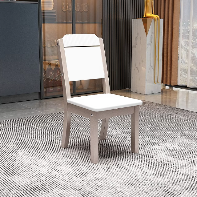 White Dining Chair With Wooden Frame And Modern Sleek Design For Home Interior 3d model 