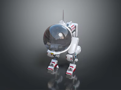 White Sci Fi Game Anime Robot Character With Transparent Spherical Head Antenna And Mechanical Legs 3d model