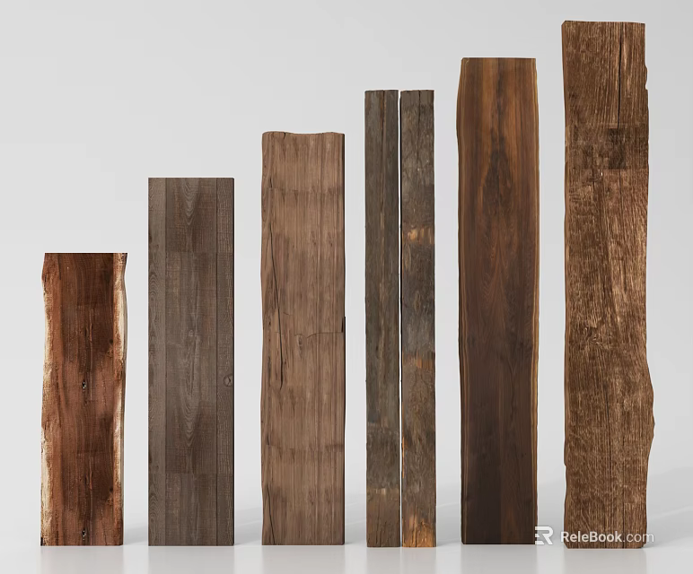 Various Wooden Decorative Pillars With Natural Textures And Different Heights 3d model 