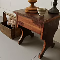 Home Decor Display With Wooden Side Table Lamp Stacked Books Crate Statue And Potted Plant
