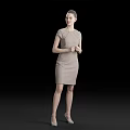Woman in Beige Dress Standing Against Black Background with Hands Clasped and High Heels 3d model