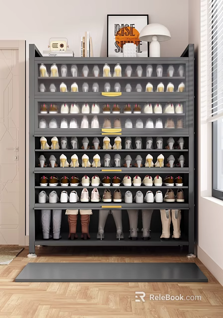 Practical Entryway Shoe Cabinet With Multiple Shelves For Various Shoes And Boots 3d model 
