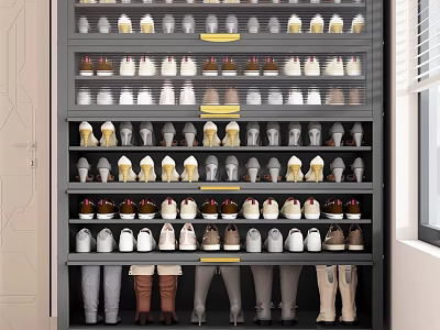Practical Entryway Shoe Cabinet With Multiple Shelves For Various Shoes And Boots 3d model