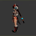 3D Female Game and Movie Character in Traditional Red Costume with Ornate Headwear and Boots