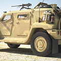 Camouflaged Armored Utility Vehicle With Roof Weapon Rack And Off-Road Tires