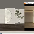 Minimalist Moon Shaped Wall Decor With Surrounding Lighting Beige Wall And Green Plant