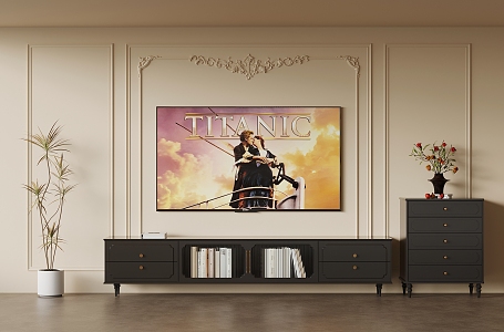 French retro TV background wall TV cabinet 3d model