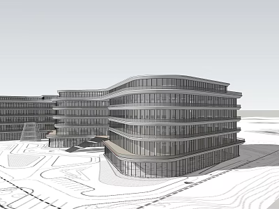Modern Curved Glass Facade Multi Storey Office Building With Open Plaza Area 3d model