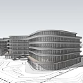 Modern Curved Glass Facade Multi Storey Office Building With Open Plaza Area