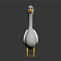 Cute 3D Cartoon Duck With White Body Yellow Beak And Yellow Feet On Dark Background