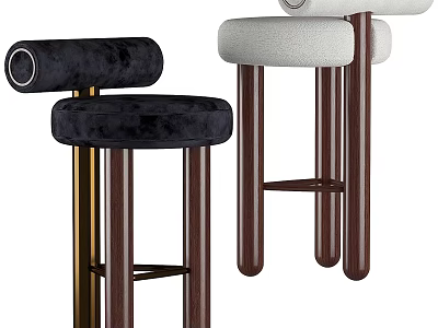 Modern Upholstered Stools With Black And White Seats And Brown Wooden Legs 3d model