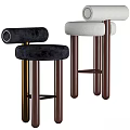 Modern Upholstered Stools With Black And White Seats And Brown Wooden Legs