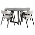 Minimalist Modern Dining Table Set With Wooden Tabletop And Upholstered Chairs