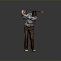 Man In Argyle Sweater Swinging Golf Club With Brown Pants And Cap