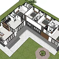 Modern Detached Villa Black And White Exterior Wooden Panels Large Windows Green Lawn Outdoor Seating