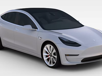 Technology Exhibition Hall Showcasing Silver Tesla Modern Electric Vehicle With Innovative Design 3d model