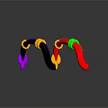 Colorful Curved Decorative Scene Components with Red Green Black Yellow Purple Accents