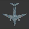 Light Blue Camouflage Passenger Airplane With Four Engines Red Emblems On Wings And Tail Design