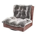 Modern Single Sofa with Wicker Frame and Gray Tufted Plush Cushions 3d model