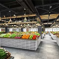 Supermarket Department Store Fresh Fruits Vegetables Display With Shelves And Modern Layout