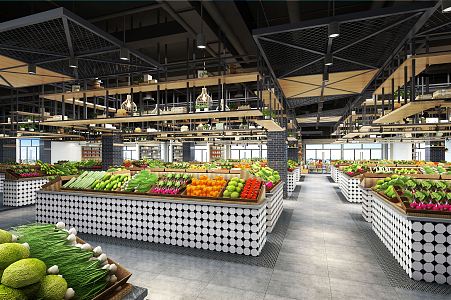 Modern vegetable market vegetable market fruit and vegetable dry goods area 3d model