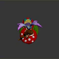 Game Movie Character With Purple Blue Wings Long Brown Hair On Red Mushrooms Green Grass