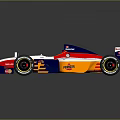 Formula One Car with Red White Blue Orange Livery FedEx Red Bull Logos Number 23