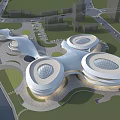 Modern Architectural Complex Featuring Circular Structures Transparent Roofs Green Spaces And Roads 3d model