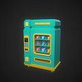 Commercial Teal And Yellow Vending Machine With Digital Display And Drink Shelves